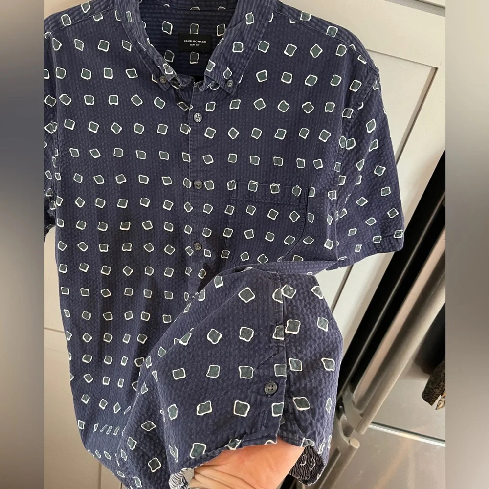 Club Monaco Blue Geometric Print Shirt - Picture 5 of 9